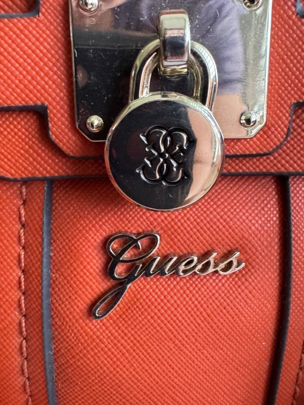 NWT Guess Greyson Mini Satchel Orange Crossbody Bag Gold Hardware Structured - Picture 3 of 14